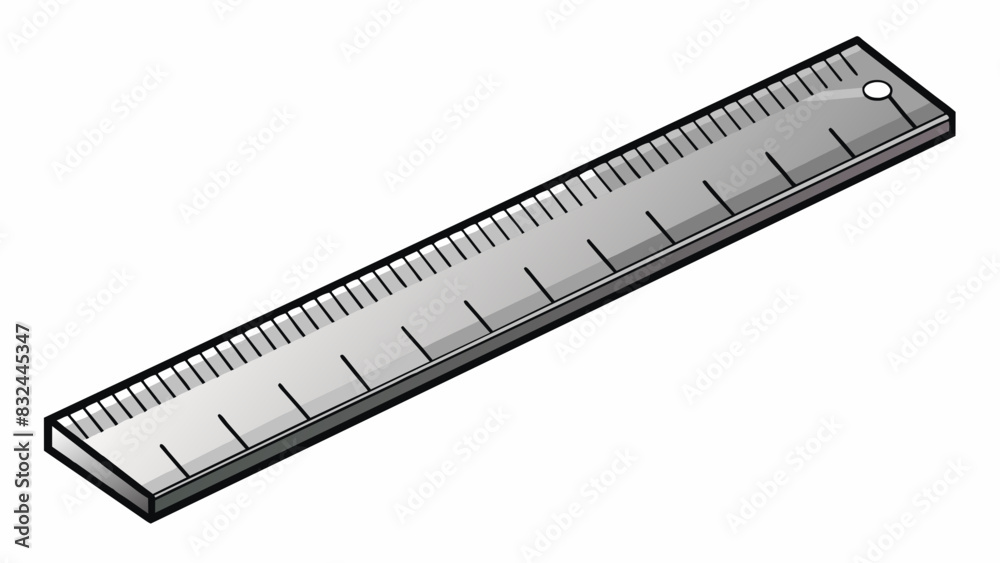 A thin silver ruler with precise inch measurements etched into the metal surface.. Cartoon Vector. A thin silver ruler with precise inch measurements etched into the metal surface.. Cartoon Vector.