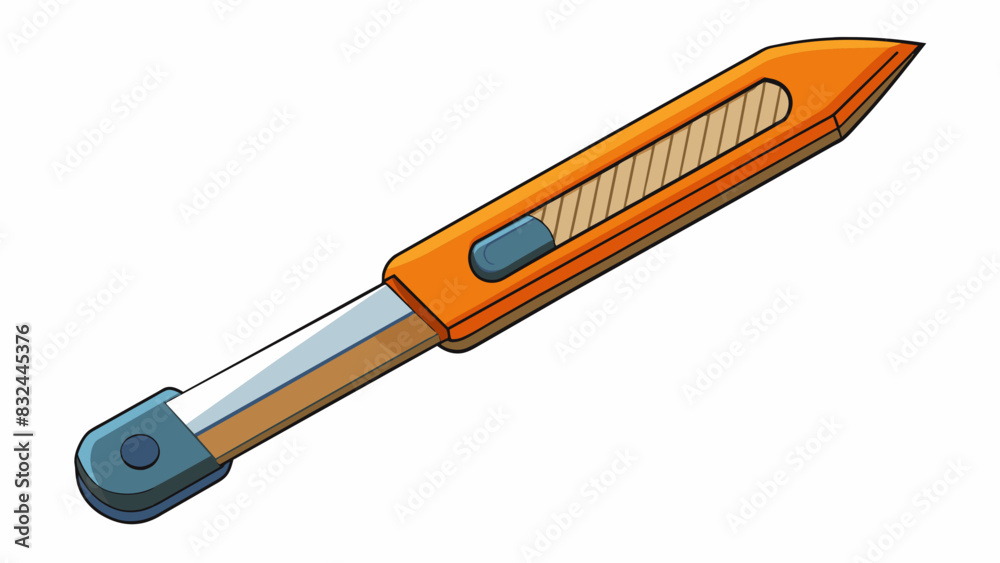 A thin sharp tool with a metal blade and plastic handle. It is used for ting paper fabric or other materials with precision.. Cartoon Vector. A thin sharp tool with a metal blade and plastic handle. It is used for ting paper fabric or other materials with precision.. Cartoon Vector.