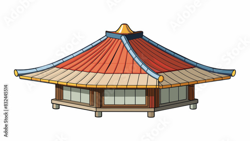 A traditional Japanese roof known as a hipped and gabled roof features a steep curved slope on all four sides with minimal overhang. This design is. Cartoon Vector.