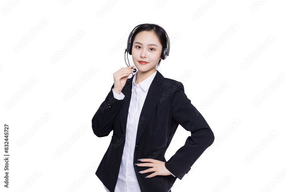 Asian business woman beautiful customer service with headset on white background
Asian business woman beautiful customer service with headset on white background