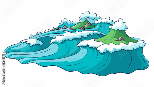 A vast ocean stretching out endlessly with waves crashing against the shore in a mesmerizing rhythm.. Cartoon Vector.