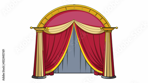 A velvet curtain heavy and opulent dd across an arched doorway into a grand ballroom.. Cartoon Vector.
