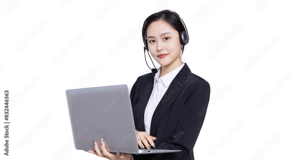 Asian business woman beautiful customer service with headset on white background
Asian business woman beautiful customer service with headset on white background