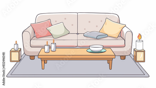 After a long day at work I relax in my cozy living room. The soft plush couch invites me to sink into its cushions while the muted colors of the throw. Cartoon Vector.