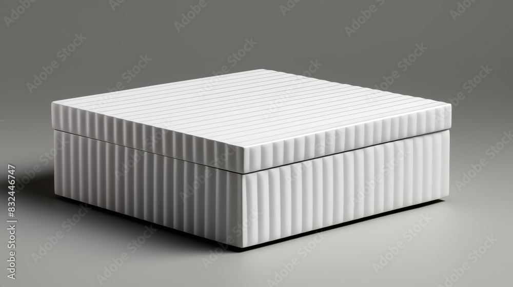 White corrugated box with closed lid, industrial, soft shadows, digital, isolated on gray surface White corrugated box with closed lid, industrial, soft shadows, digital, isolated on gray surface