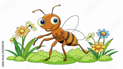 An insect agent is a tiny sixlegged creature with antennae and large multifaceted eyes. It scurries around the garden pollinating flowers and. Cartoon Vector.
