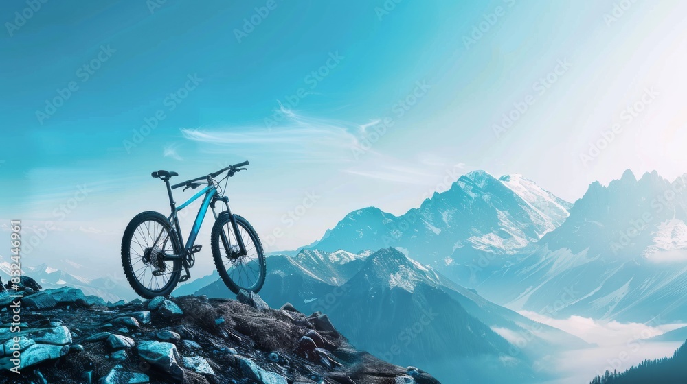 Fototapeta premium bicycle with mountain background. space area for text