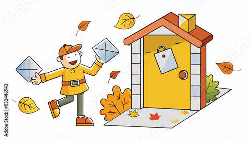 As I step out of the house I am greeted by a warm breeze brushing against my face. I hear the sound of leaves rustling under my feet as I make my way. Cartoon Vector.