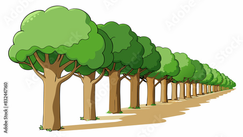 As we entered the park a row of towering trees formed a natural border along the path. Their thick trunks and sprawling branches created a canopy. Cartoon Vector.