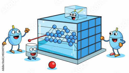 BoseEinstein Condensate A bunch of atoms cooled to near absolute zero in a research lab. In this state they appear to merge together and behave as one. Cartoon Vector.