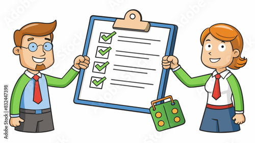 Coworkers bickering over a project deadline each holding up their own todo list and highlighting the tasks they have completed.. Cartoon Vector.