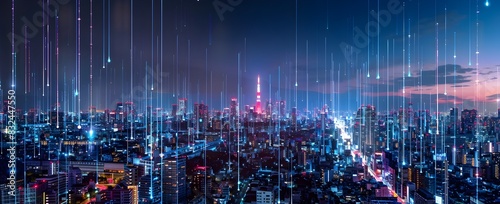 Night Skyline Light Beams Symbolizing Power in Modern Urban Life