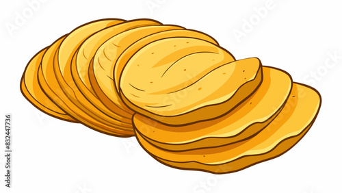 Freshlybaked potato chips These chips are thin and evenly sliced with a golden brown color and a distinct crinkle pattern. They are firm to the touch. Cartoon Vector.