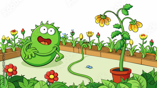 In a garden there is a greedy plant that stretches its vines over nearby flowers taking in all the sunlight and nutrients for itself.. Cartoon Vector.