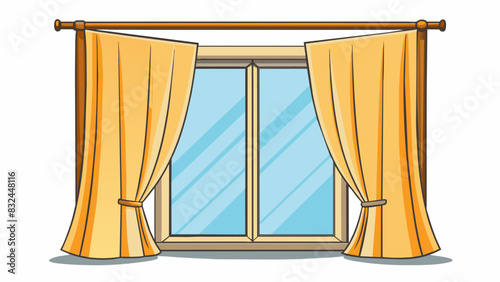 In front of a window a set of curtains are drawn allowing only a soft glow of sunlight into the room. The consideration in this illustration is the. Cartoon Vector.
