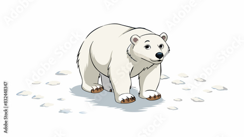 In the frigid Arctic tundra a polar bear prowls through the snow its massive paws leaving deep tracks in its wake. Its thick fur made for surviving in. Cartoon Vector.