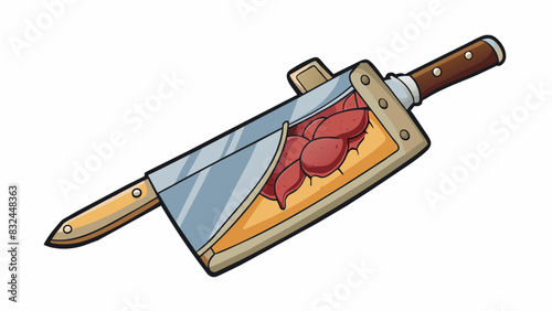 In the kitchen a sharp kitchen knife was found lodged into the victims chest the handle splintered from the force of the killers rage.. Cartoon Vector.