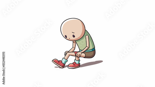 In this illustration a knee is seen in a slight squatting position with the bottom of a shoe visible on the ground. The knee joint is covered in. Cartoon Vector.