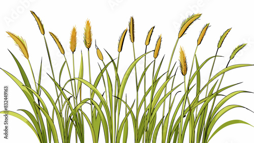 Tall swaying grasses swish softly as a light breeze passes through creating a serene and peaceful atmosphere.. Cartoon Vector.