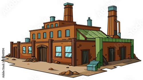 The abandoned factory was a stark and eerie sight with severe rust and decay covering every surface.. Cartoon Vector.