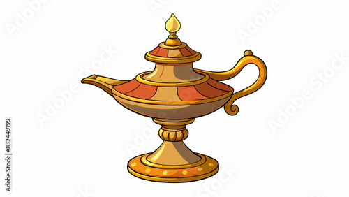 The antique lamp somehow cast a warm and cozy glow over the room despite its slightly crooked shade and chipped ceramic base.. Cartoon Vector.