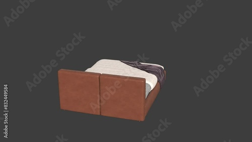 Wallpaper Mural A bed with a purple blanket and blue pillows. The bed is on a dark background Torontodigital.ca