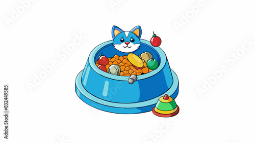 The cats water bowl was approachable hence it was always surrounded by various toys and treats that were within easy reach.. Cartoon Vector.