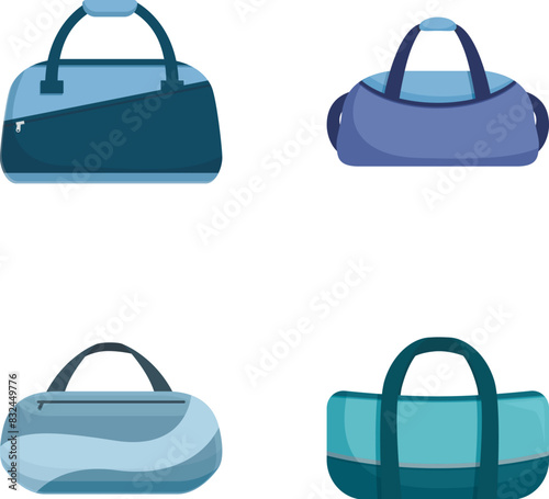 Collection of four trendy cartoonstyle duffle bags in different designs and colors