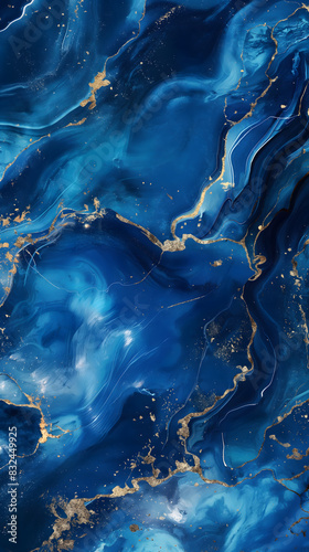 Abstract Golden Swirls in Blue Marble Texture Background