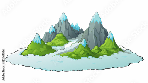 The entire mountain range was shrouded in thick fog making it almost impossible to see the jagged peaks and rocky slopes that lay beneath.. Cartoon Vector.