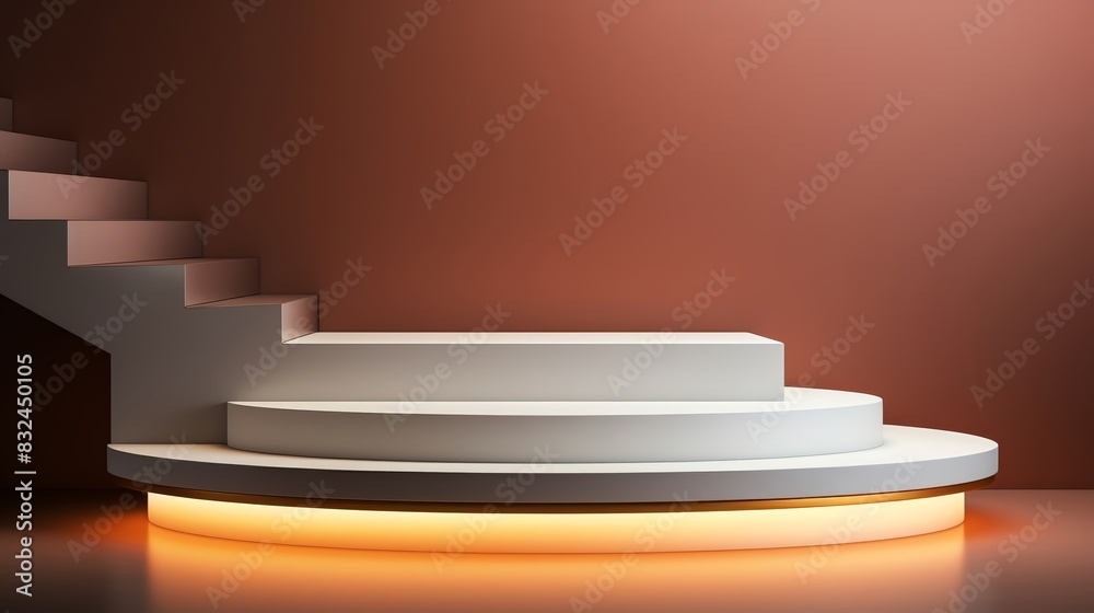 Obraz premium Minimalist white podium with subtle lighting, focusing attention on sleek, modern home decor items