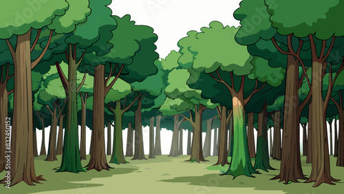 The forest was dark and dense hence the sunlight struggled to filter through the thick canopy of leaves above creating an eerie atmosphere.. Cartoon Vector.