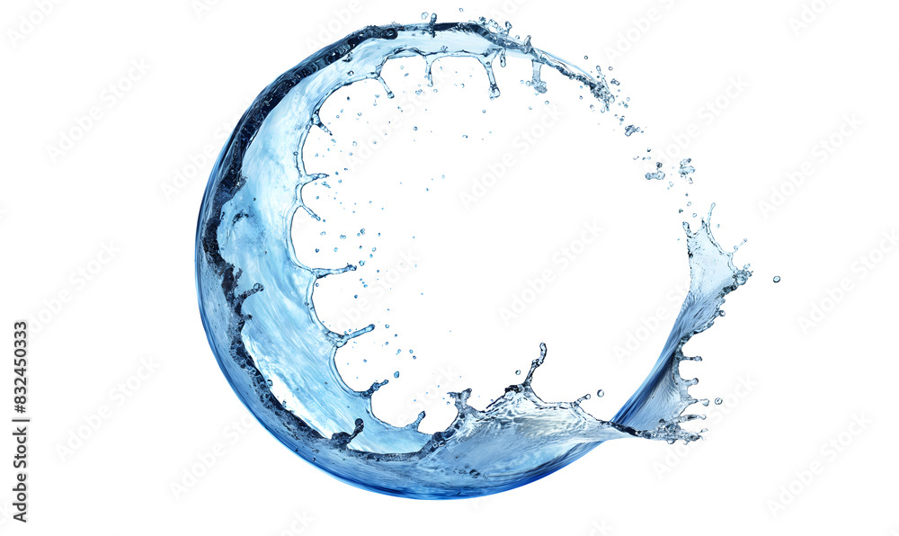 Dynamic Splash of Water Forming a Circular Wave on White Background