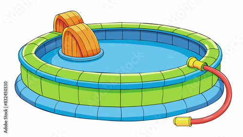 The inflatable pool had an extension valve that could be attached to a garden hose providing a continuous flow of water to keep it full.. Cartoon Vector.