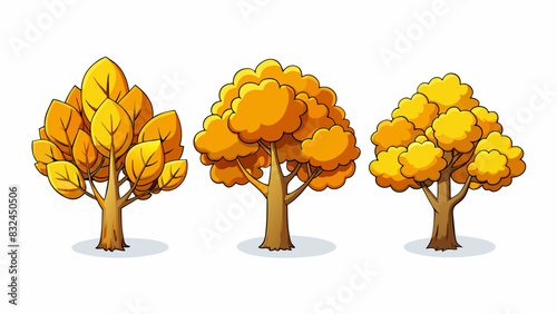 The leaves on the trees had begun to change displaying a spectrum of yellows oranges and browns signaling the arrival of September.. Cartoon Vector.