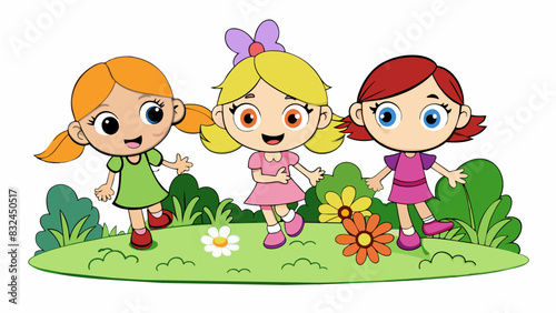 The little girls were flushed and rosy like tiny blooms in full bloom. They were soft to the touch warm and filled with life. Her eyes gleamed with. Cartoon Vector.