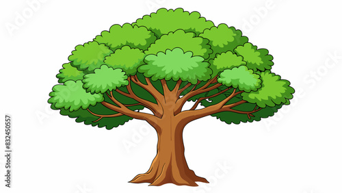 The massive oak tree had a trunk so thick it would take several people to wrap their arms around it and its branches stretched out in all directions. Cartoon Vector.