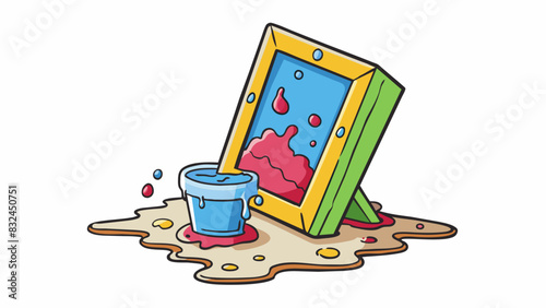 The once beautiful painting was unfortunately ruined by a spilled drink leaving colorful stains and smudges.. Cartoon Vector.