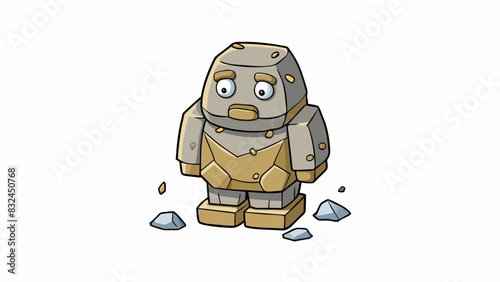 The once magnificent statue was now completely weathered with chunks missing from its stone surface. Years of rain and wind had eroded the details. Cartoon Vector.