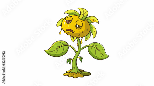 The plants leaves were wilted and yellow the stem was drooping and there were visible insect bites suggesting it had not been cared for properly.. Cartoon Vector.