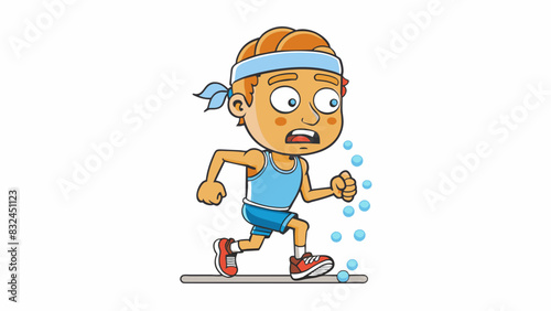 The sharp labored breaths of a runner pushing themselves to their limits beads of sweat forming on their brow and condensing in the crisp morning air.. Cartoon Vector.