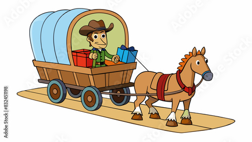 The sound of hooves on the dirt road can be heard from miles away as a horsedrawn wagon slowly makes its way through the rugged terrain. The wagon is. Cartoon Vector.
