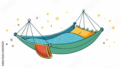 The tent is pitched in a secluded meadow surrounded by towering trees. Inside the sleeping bag is thick and cushioned offering maximum comfort. The. Cartoon Vector.