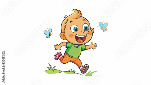 The toddler in the park ran around with a quickness that seemed almost impossible laughing and giggling as she chased after butterflies.. Cartoon Vector.