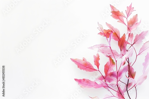 Pink Algae  Leaves on White Background  Space for Text Use pink algae for a softer