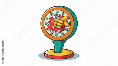 The token is a round plastic disk with a diameter of about 2 inches. It has a raised image of a hand holding a hammer on one side and a flat surface. Cartoon Vector.