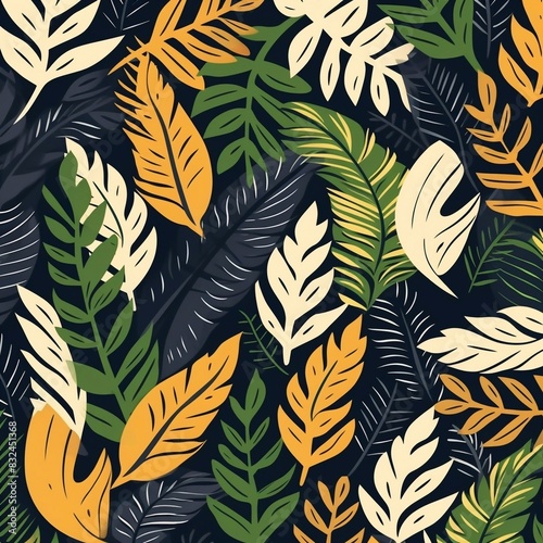 leaves pattern, seamless, leaf plant nature, green, illustration, vector style, background.