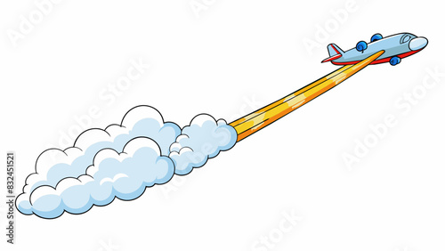 The wake of the plane was a thick trail of white clouds stretching behind it as it soared through the clear blue sky. It slowly dissipated like a. Cartoon Vector.