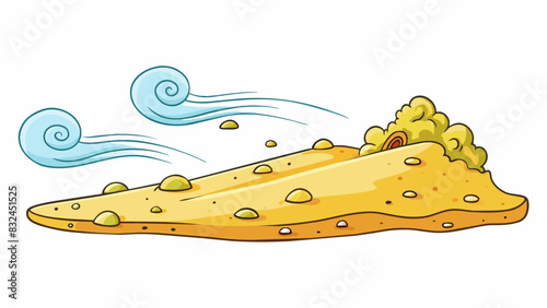 The warm playful breeze blew sandy particles across the beach creating small waves in the sand.. Cartoon Vector.