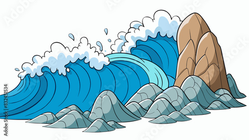 The waves crashed against the rocky shore their apparent ferocity creating a cacophony of sound that could be heard for miles. Yet amidst the chaos a. Cartoon Vector.